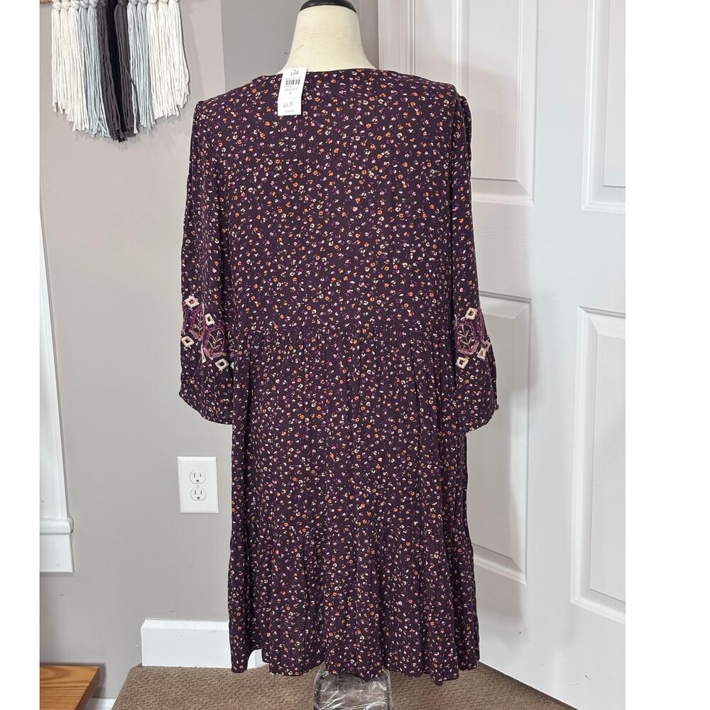 NWT J Jill Sz L Dress Burgundy Floral Boho Cottagecore Coastal Prarie New - Picture 2 of 10